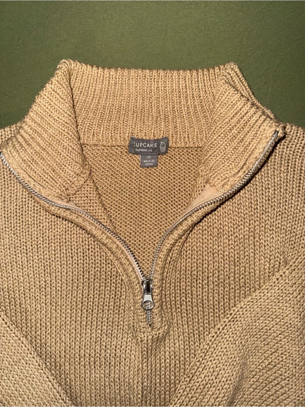CupCake Quarter-Zip Knit Sweater in Camel